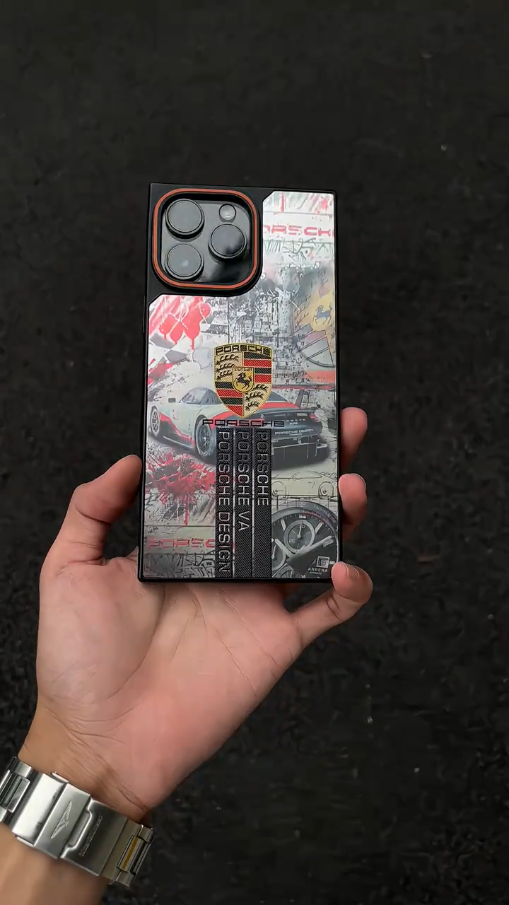 保時捷方形電鍍磨砂漸變手機殼